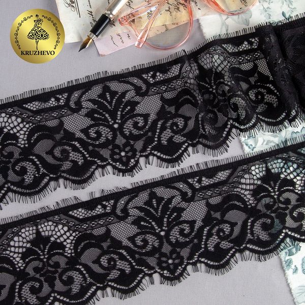 Кружево шантильи (реснички) 100 мм, диз. 226, цв.2 черный уп. 15 м, по 3 м, Kruzhevo