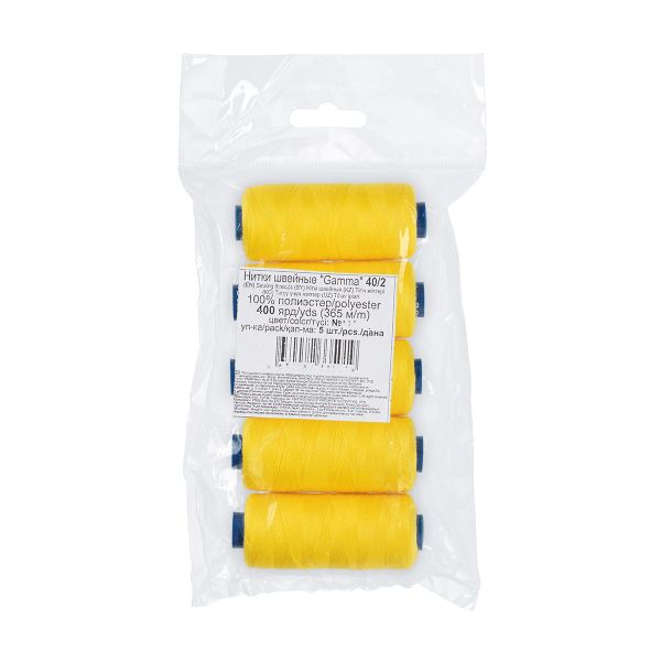 Нитки швейные бытовые Gamma 40/2, 365 м / 5 кат, 385 ярко-желтый