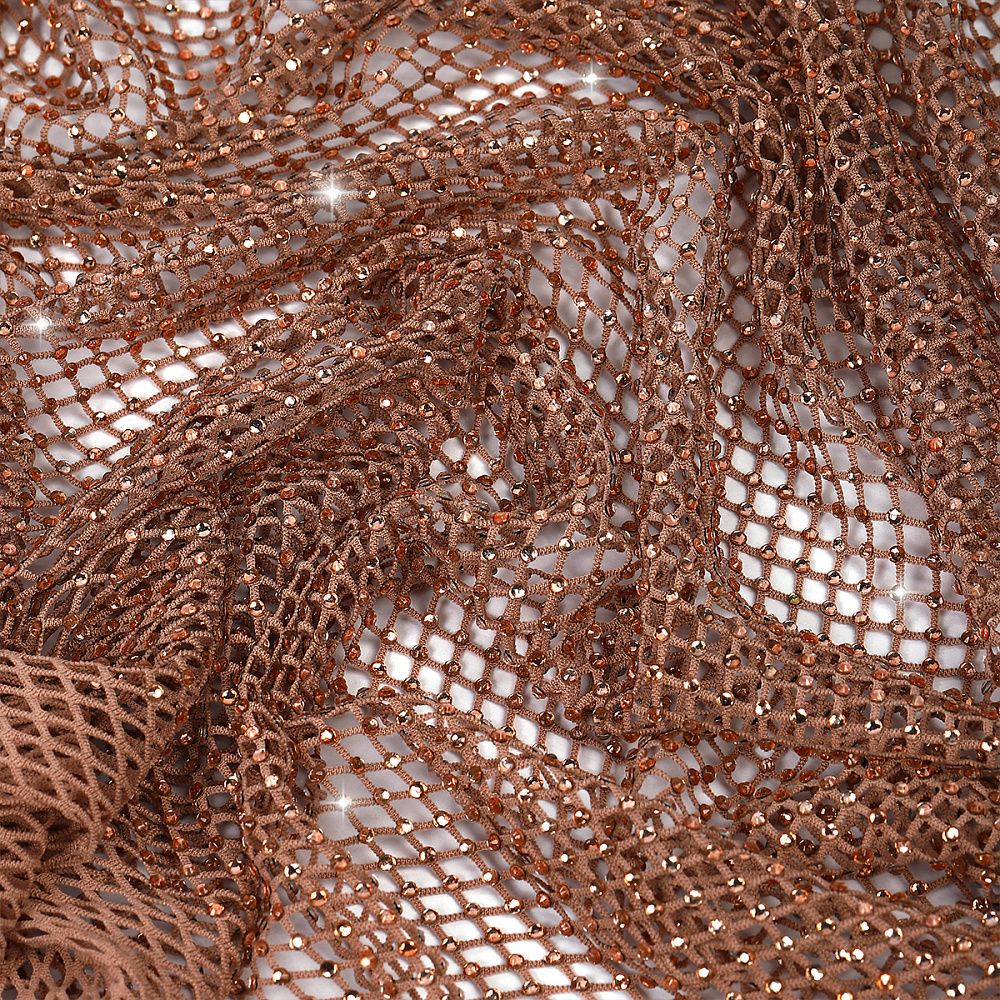 Сетка бельевая со стразами 100 г/м², шир.140 см / 13.71 метра, 2025 цв.68 бежевый /2025.68/