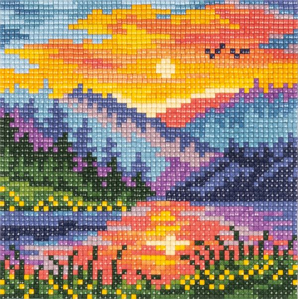 Алмазная (кристальная) мозаика Фрея, Рассвет в горах, 14х14 см