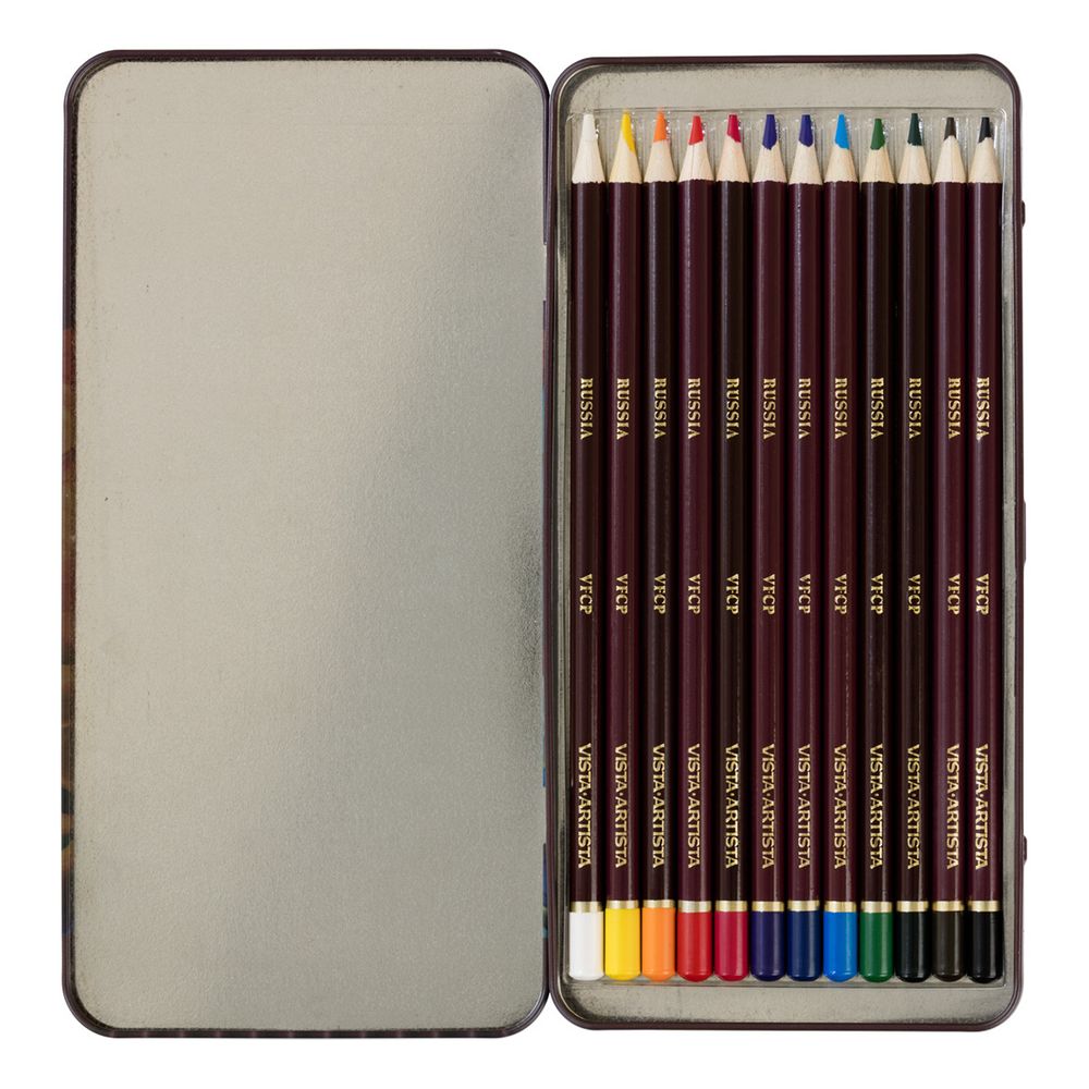 Набор цветных карандашей заточенные 2х12 цв, в металлической коробке, Vista-Artista VFCPM-12
