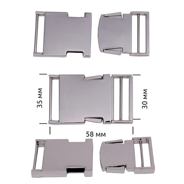 Фастекс (пряжка трезубец) металл 30 мм, 58x35 мм, никель, 6 шт