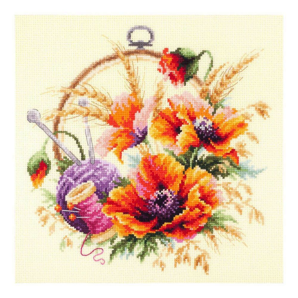 Набор для вышивания нитками Чудесная игла, Маки для искусницы 25х25см