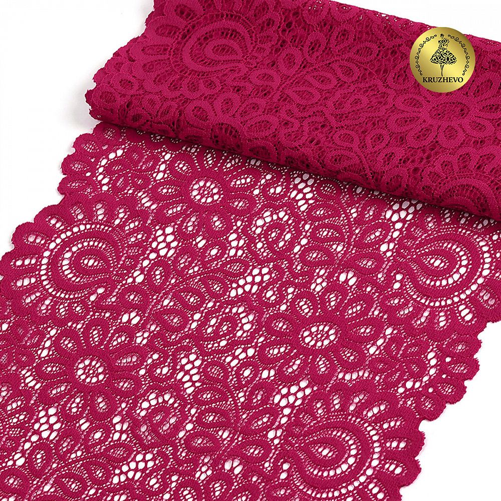 Кружево бельевое эластичное 205 мм / 3 м, TBY.YSTL00839, цв.18-1750 карминовый красный, Kruzhevo