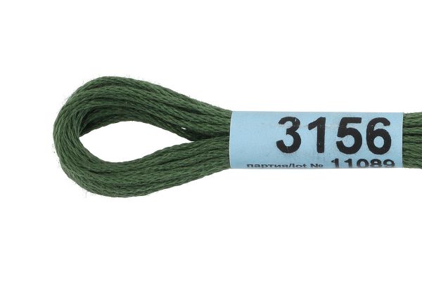 Мулине Gamma 100% хлопок, цв.3156 зеленый-хаки, 24 мотка по 8 метров