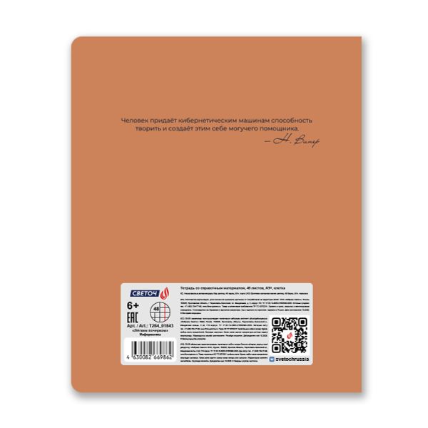 Тетрадь со справочным материалом Лёгким почерком, софт-тач ламинация, A5 48 л. на скобе 65 г/м², белизна 100% 10 шт, клетка, 01843 Лёгким почерком Информатика, Светоч Т284