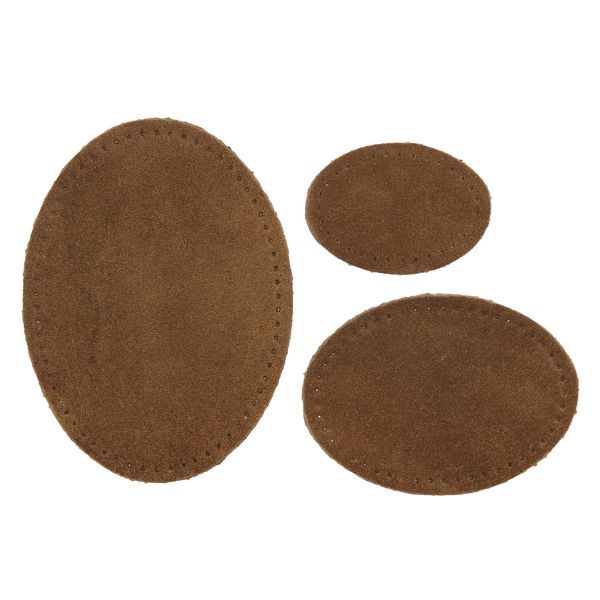 Набор заплаток пришивных из замши, овал 4х5,5см, 6х8,2см, 8х10,9см, с перфорацией, 3 шт (32 кэмел), 59404