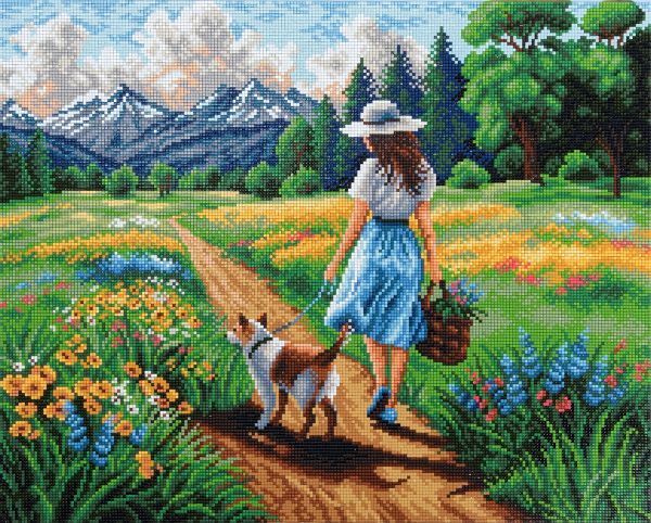 Кристальная (алмазная) мозаика Фрея ALPD-299, на подрамнике, Прогулка по полю, 50х40 см