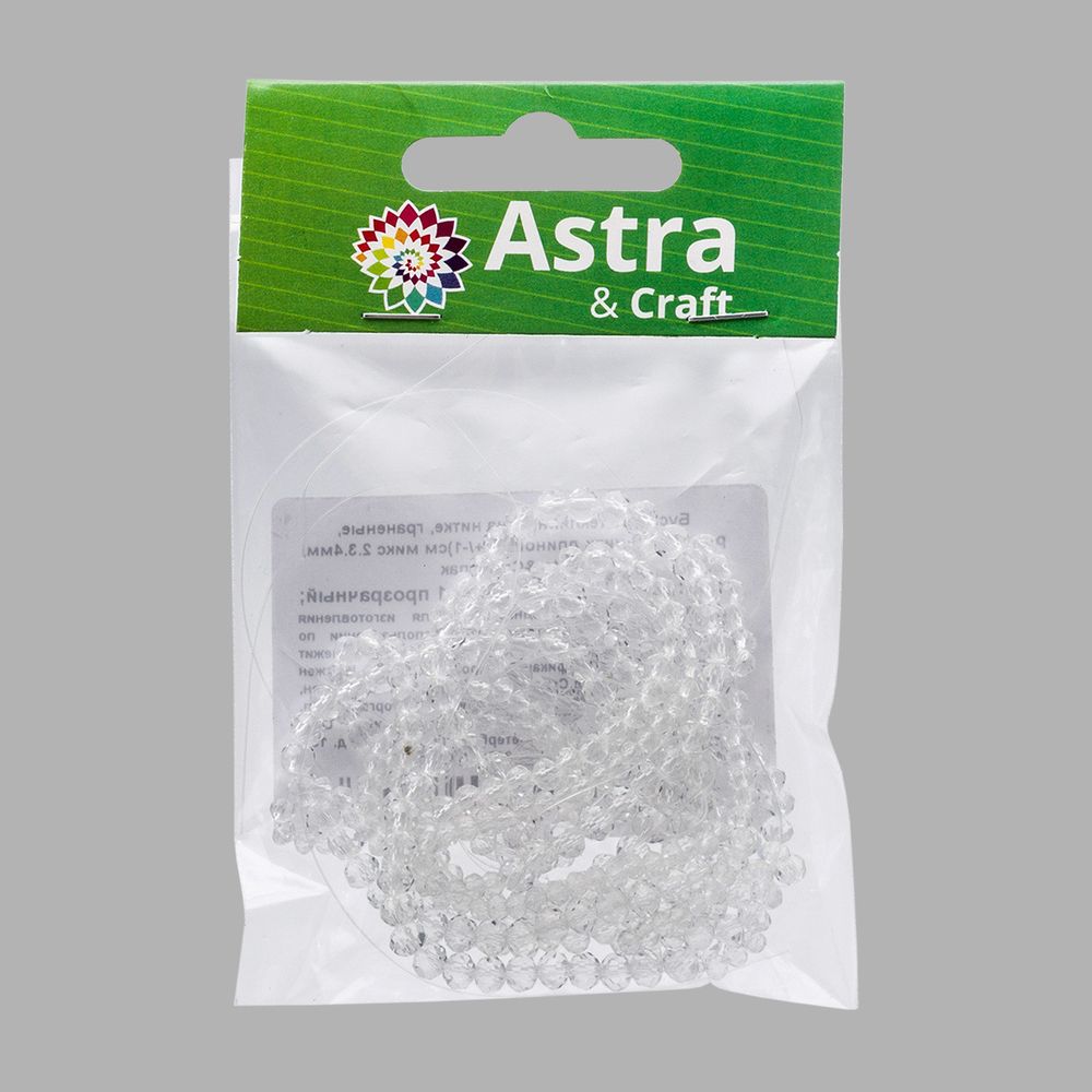 Бусины стекло ⌀2 мм, 3 мм, 4 мм, граненые, рондели, 3 нити по 38±1 см, микс, Astra&Craft, 1 прозрачный