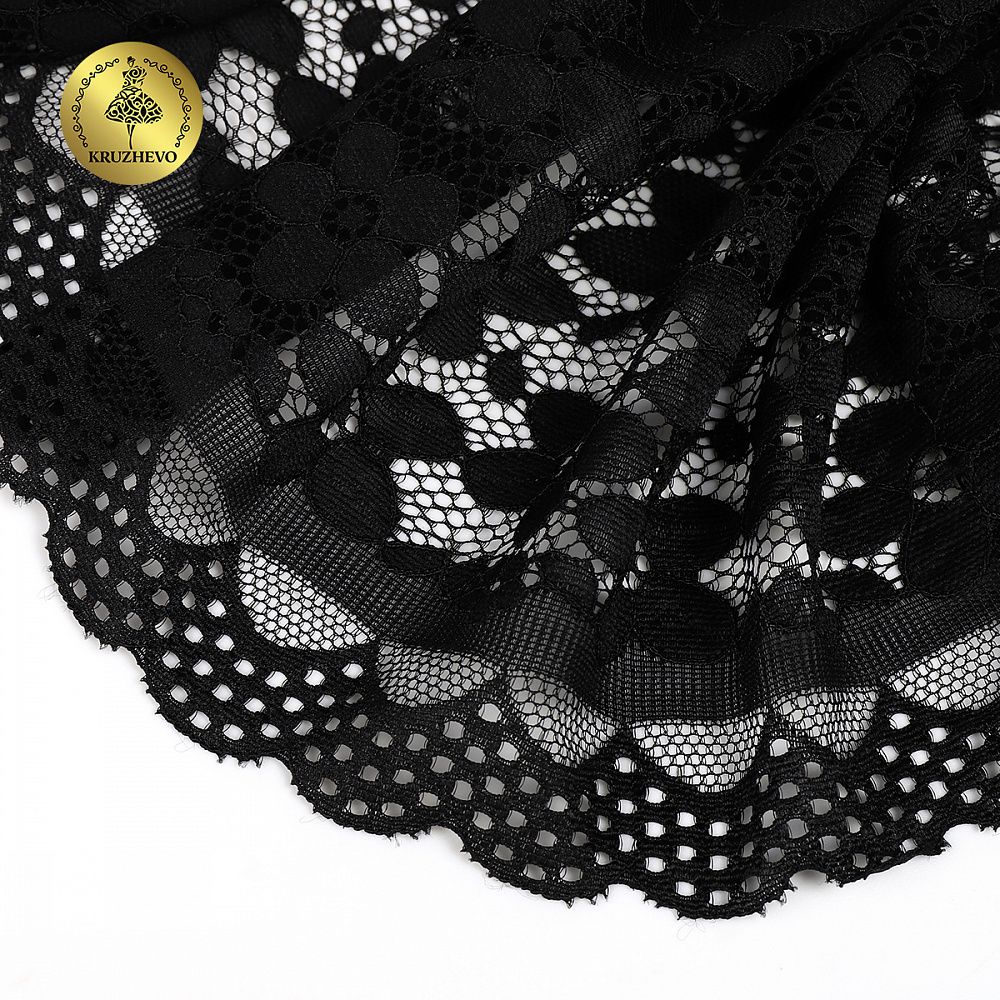 Кружево бельевое эластичное 180 мм / 10 м, цв.2 черный, Kruzhevo