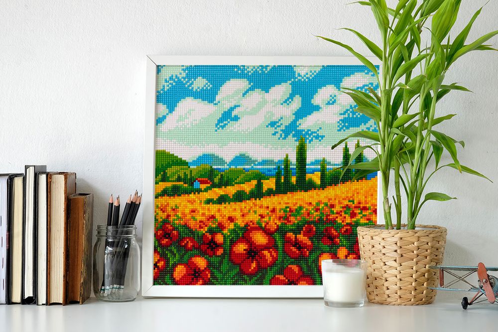 Алмазная (кристальная) мозаика Фрея, Маковое поле 25х25 см