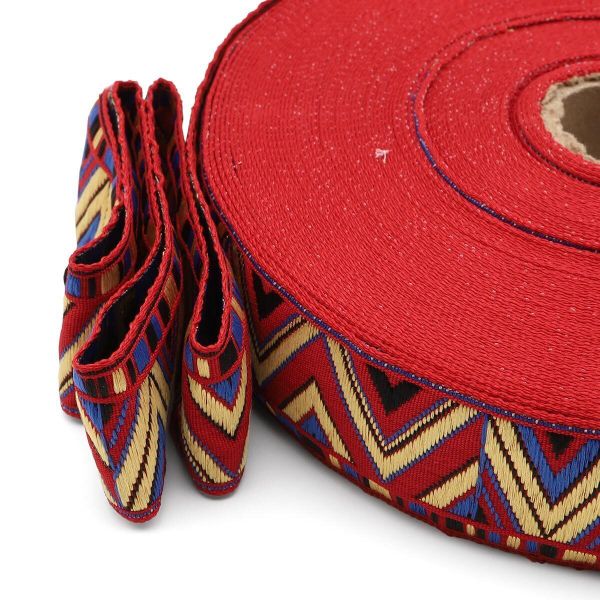 Лента (тесьма) жаккардовая 32.0 мм / 25±1 метров, рис. 8992 красный / желтый / синий / черный, С1853Г17