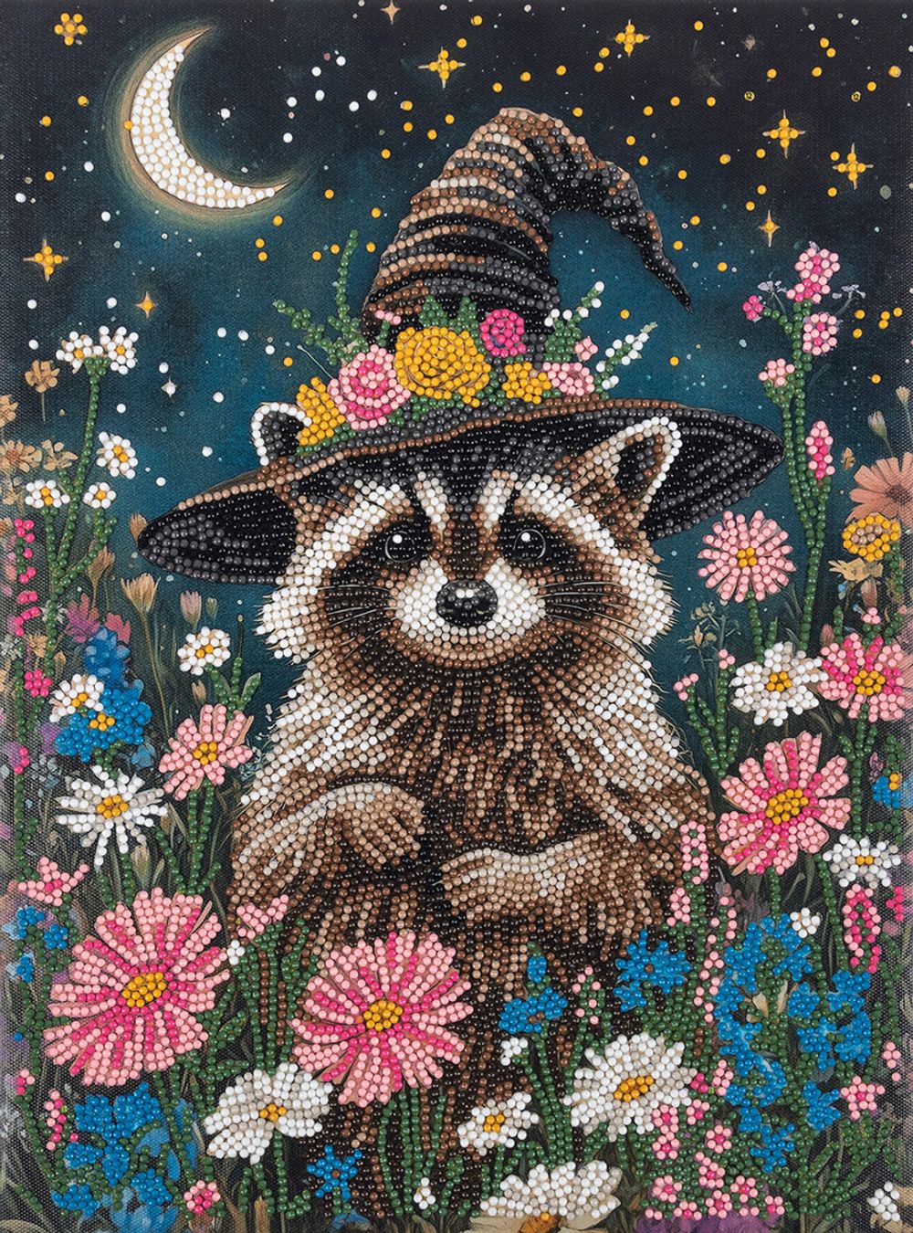 Кристальная (алмазная) мозаика Фрея ALPD-316, на подрамнике, Енот в цветах, 30х40 см