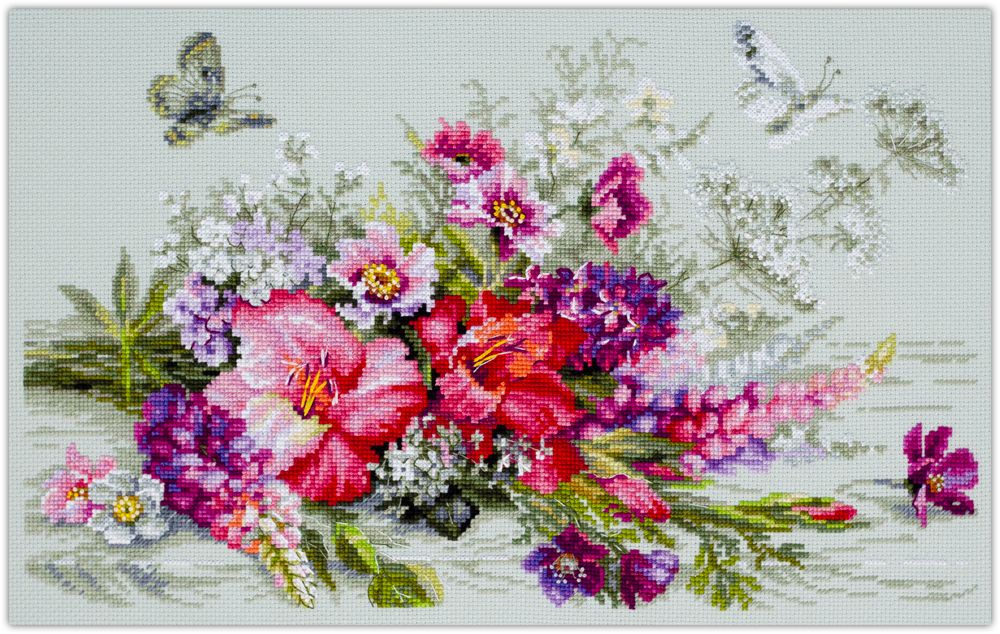 Набор для вышивания нитками Чудесная игла Premium, Яркий дуэт 45х25 см