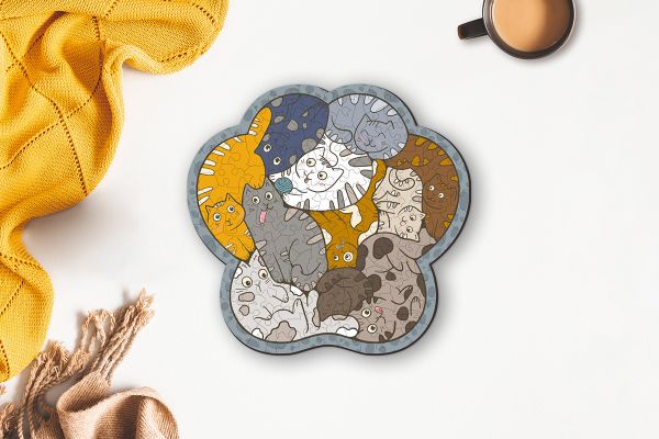 Пазл фигурный деревянный 129 элементов, PZLF-030 Коты в деталях, Фрея