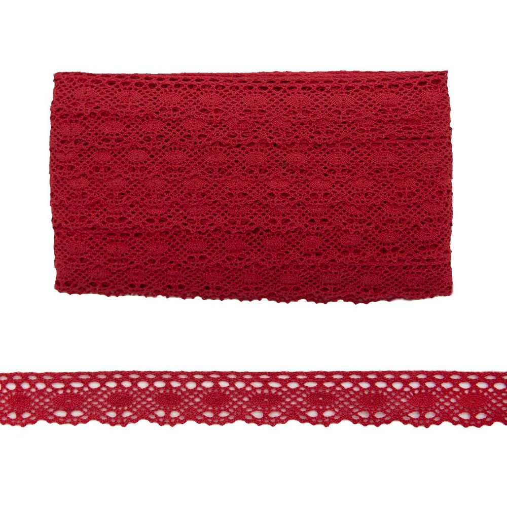 Кружево вязаное (тесьма) 20 мм, х/б, JD037 красный, 20 м