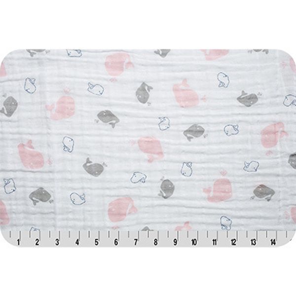 Ткань для пэчворка Peppy Embrace (марлевка), отрез 100х125 см, 120 г/м², whales blush, Shannon Fabrics