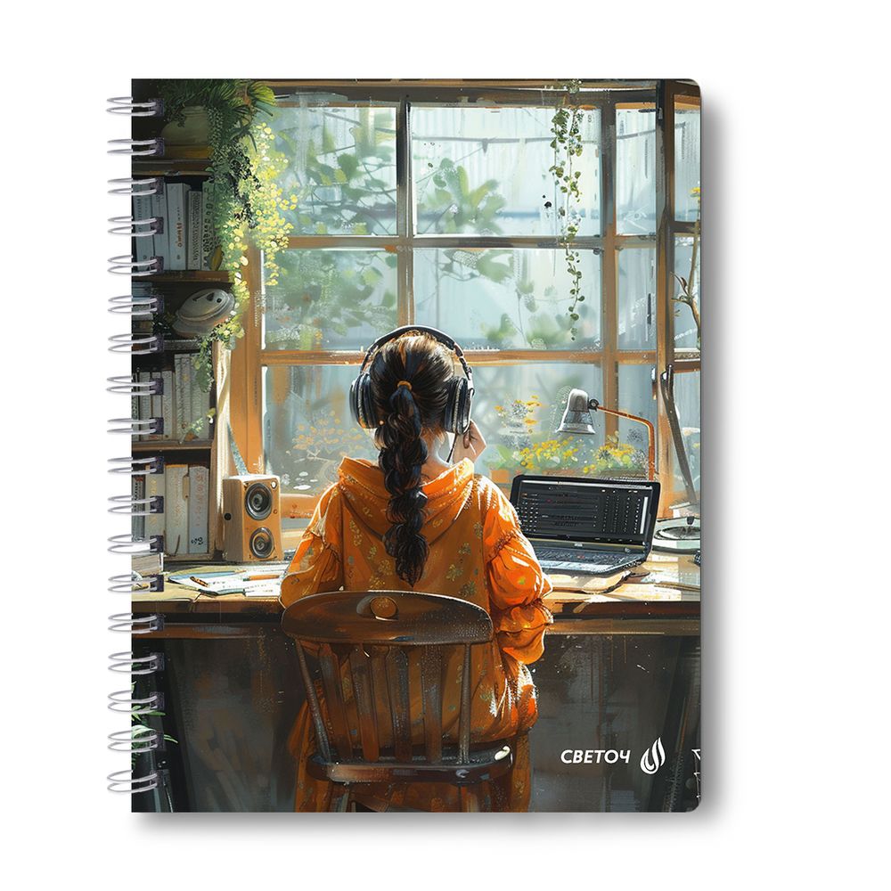 Тетрадь ученическая общая, выборочный УФ лак, A5 96 л. на гребне 65 г/м², белизна 100 %, 4 шт, клетка, 01191 Музыка дождя, Светоч Т113