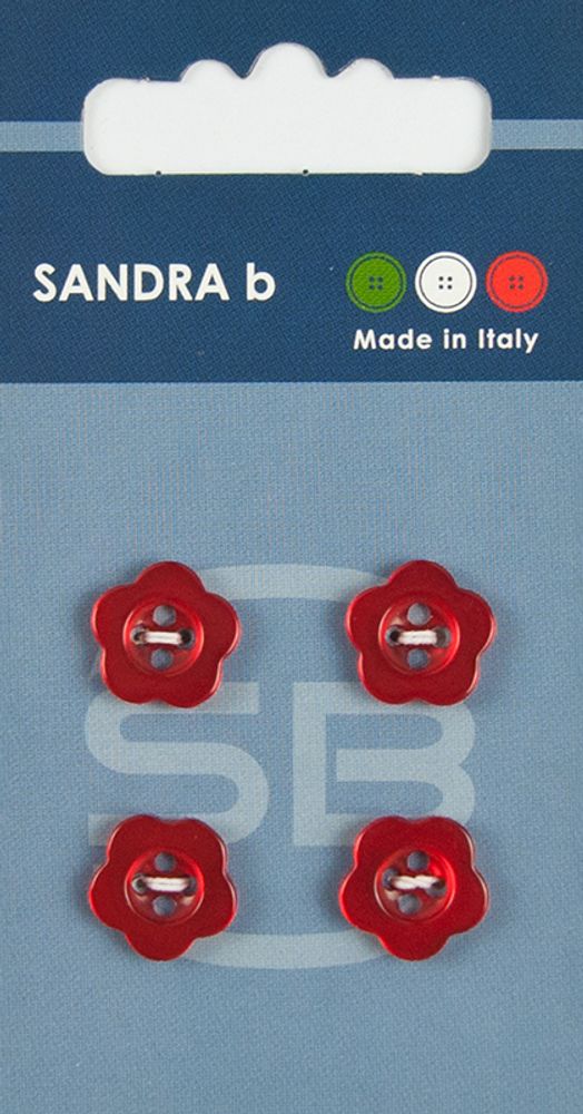 Пуговицы Sandra, 12, 5 мм, 4 шт, пластик, красный
