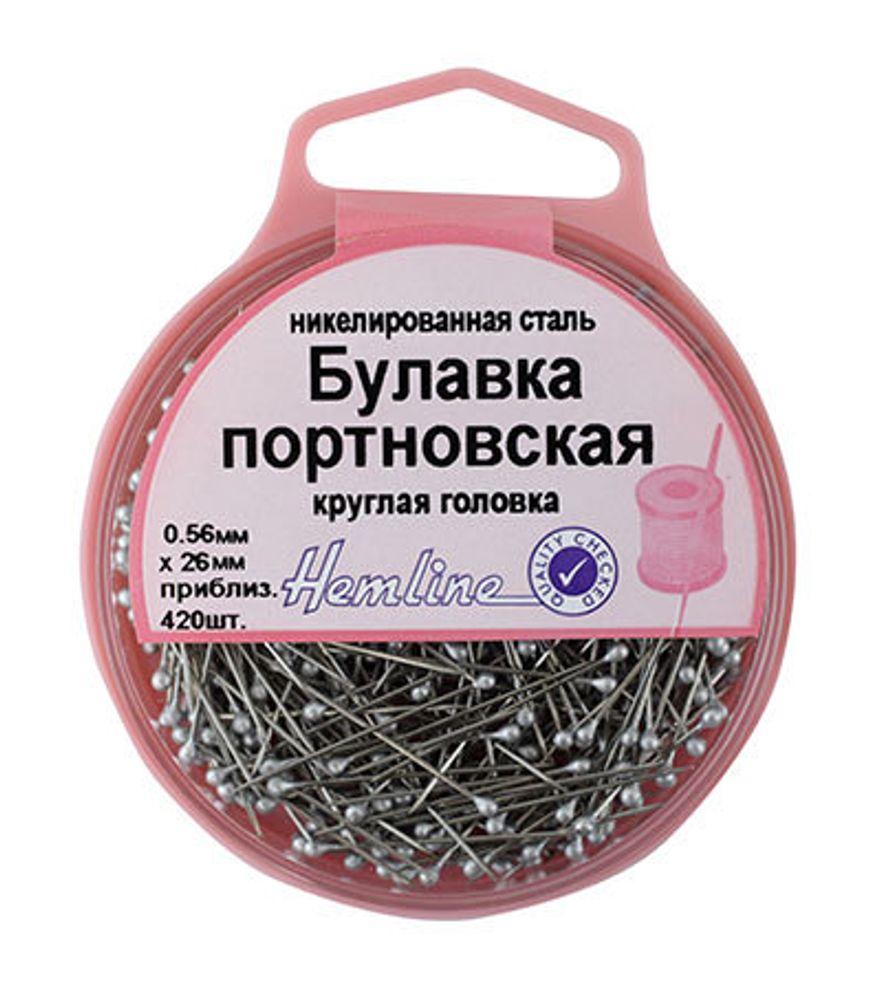 Булавки короткие для шитья рубашек и блузок 26 мм, около 420 шт, х5 упак, Hemline /TOS/