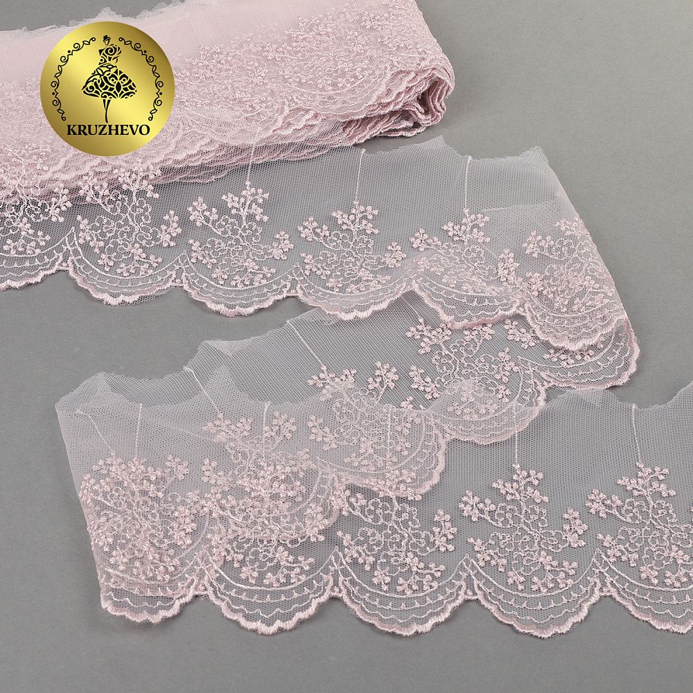 Кружево на сетке широкое 100 мм, TR.3657, цв.06 розовая пудра уп.9м, Kruzhevo