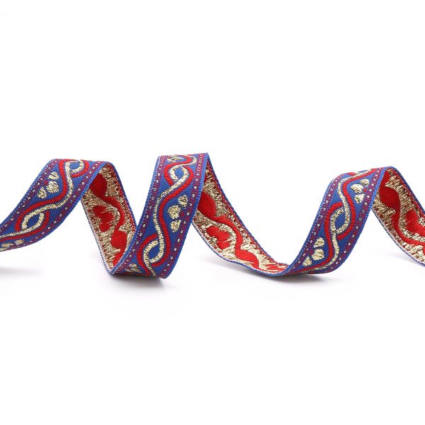 Лента (тесьма) жаккардовая 18.0 мм / 25±1 метров, с метанитом, рис. 9366, С1856Г17 синий/красный