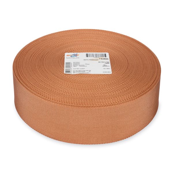 Стропа (ременная лента) 50 мм / 30 метров, толщ. 0.85 мм, [32.39 г/пог.м], 100% п/а, 14 бежевый, Gamma 9с767