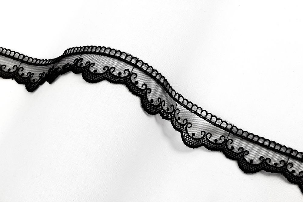 Кружево на сетке 34 мм / 10 м, черный, Gamma GKM-3401