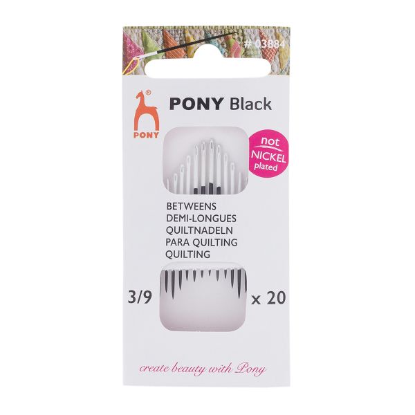 Иглы ручные для шитья полудлинные c белым ушком Betweens Black №3-9, 20 шт, Pony, 03884