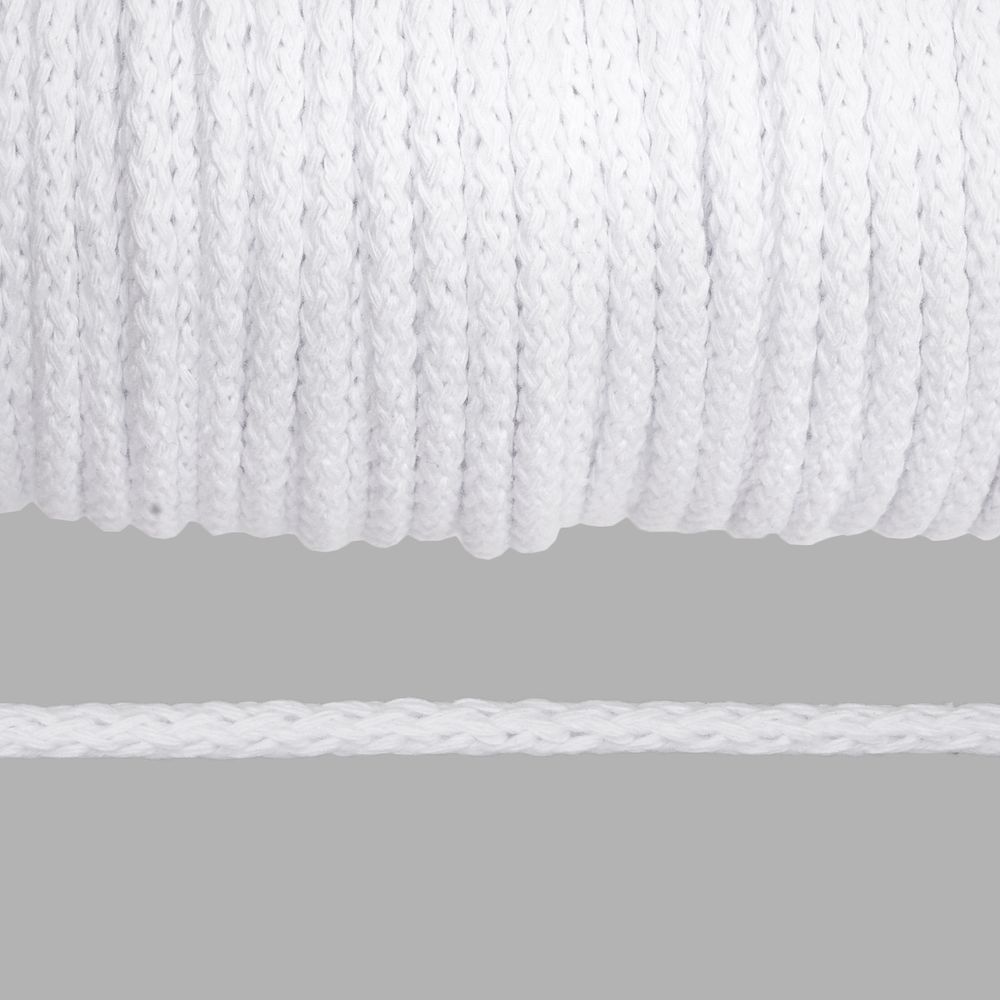 Шнур круглый х/б ⌀5.0 мм / 100 метров, 01 белый