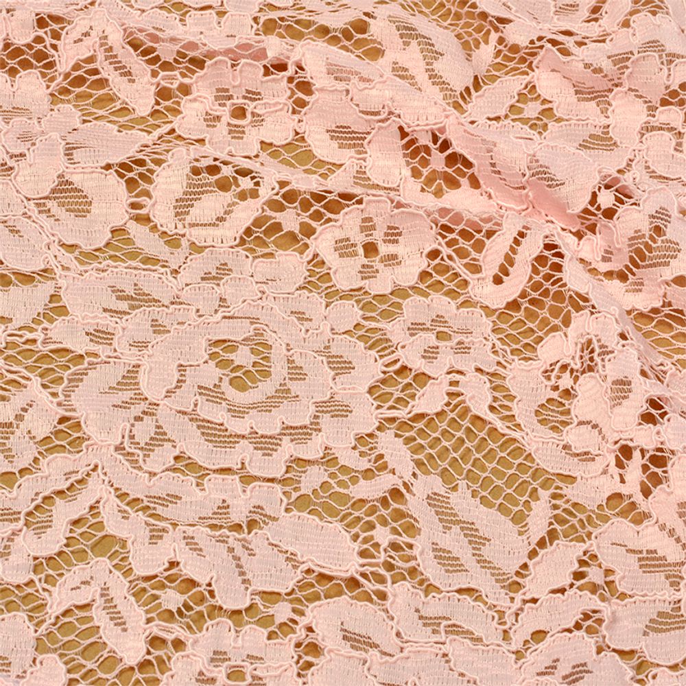 Ткань кружевная (гипюр) в нарезке с кордом 130 г/м², 145 см / 1 метр, TBY.LN-3002, цв.132 св.розовый
