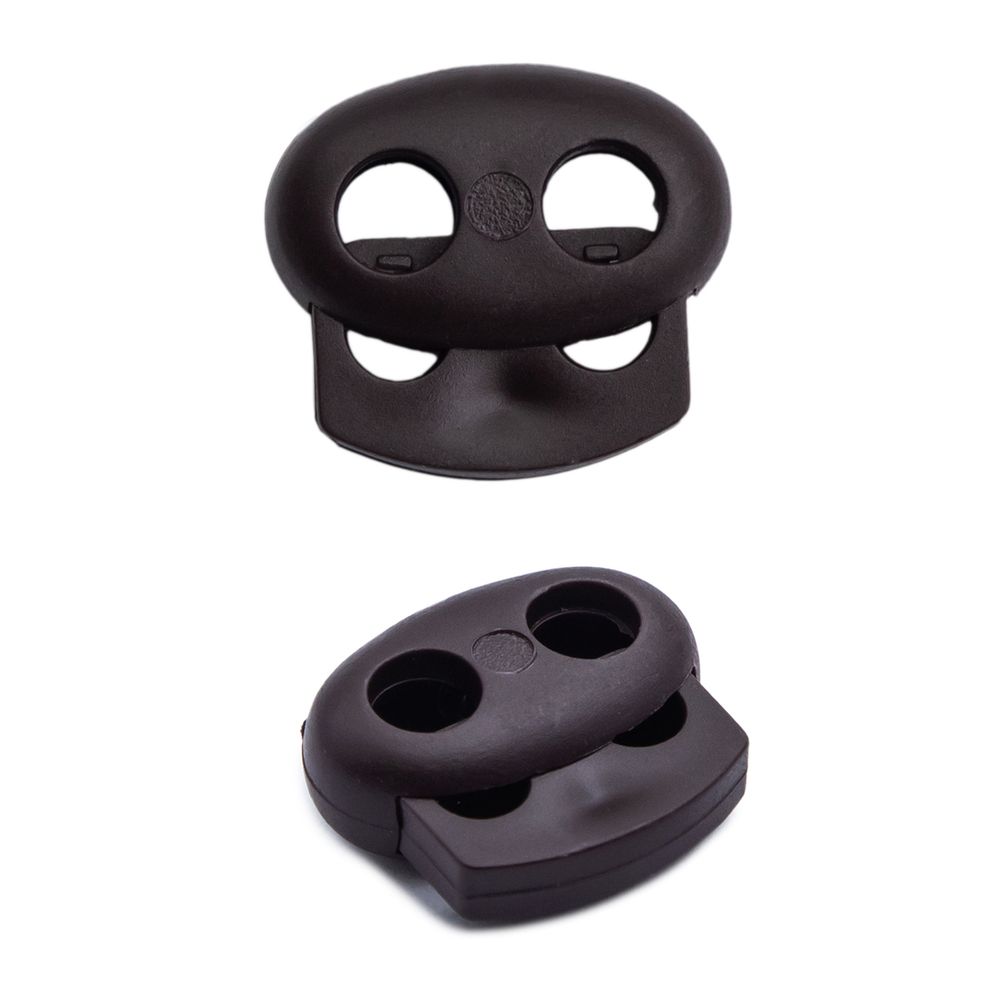 Фиксатор (зажим) для шнура пластик 2 отв., ⌀4.0 мм, 14х17 мм, овал малый ПП, коричневый, 100 шт