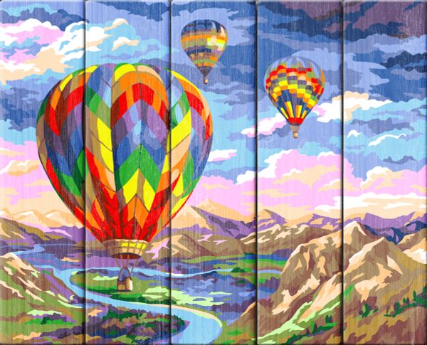 Картина по номерам PKW-1, 57 Рассвет в Каппадокии, деревянное панно, 40х50 см