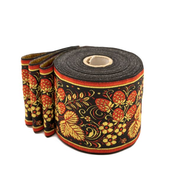 Лента (тесьма) жаккардовая 90.0 мм / 12.5 метров, рис. 9415 Клубничка, черный