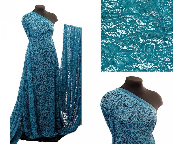 Ткань кружевная (гипюр) в нарезке с кордом диз.3036 шир.150 см, 130 г/м², цв.908 морская волна, 5 метров