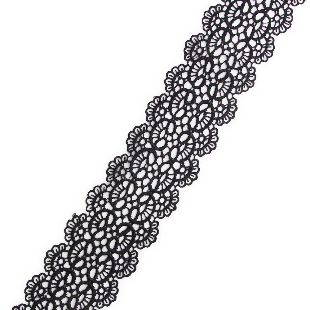 Кружево гипюр (плетёное) 65 мм / 9.14 метров, C580 черный