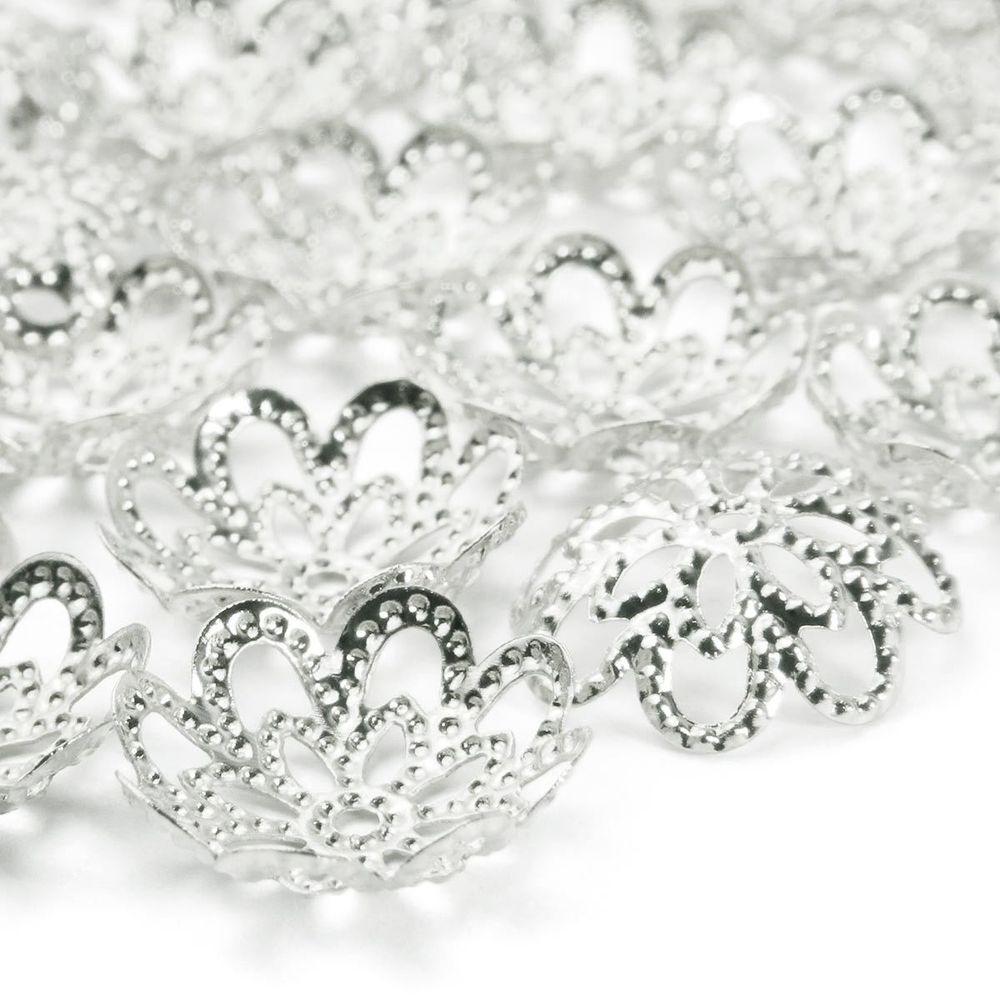 Шапочка для бусин, d-12 мм, 30 шт/уп, серебро