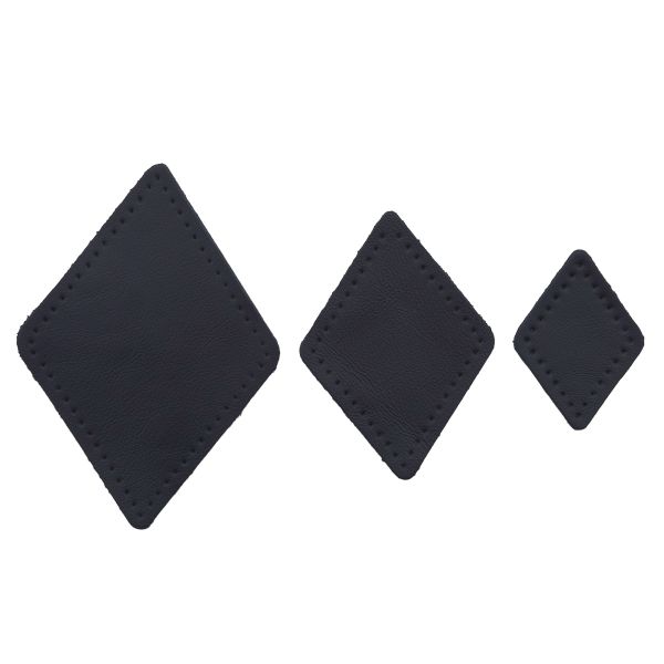 Набор заплаток пришивных из кожи, ромб 4х5,6см, 6х8,4см, 8х11,2см, с перфорацией, 3 шт (05 темно-синий), 9405