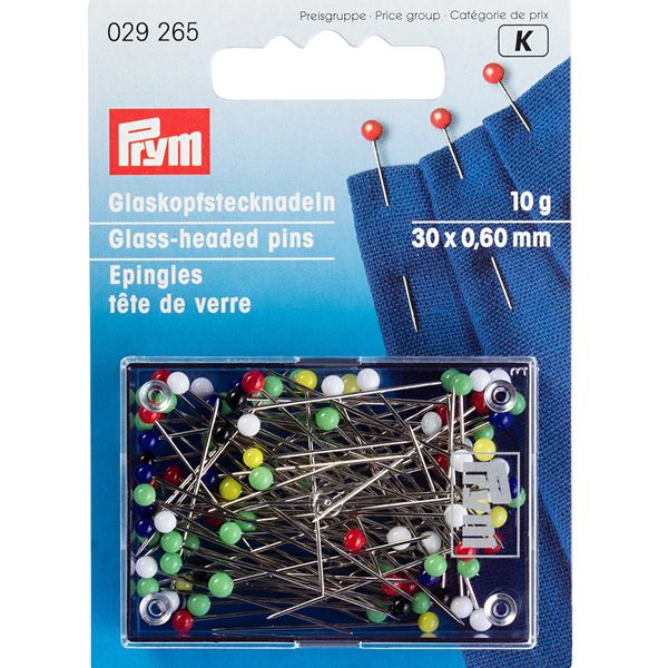 Булавки шарики стеклянные головки 30 мм, сталь 10 г, ассорти, Prym 029265