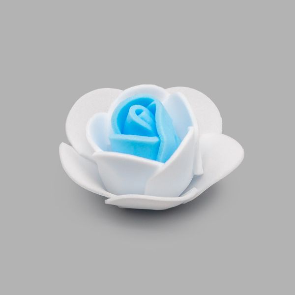 Цветочек Розочка из фоамирана 3 8мм, упак(8 шт), цв. белый/синий, 25157