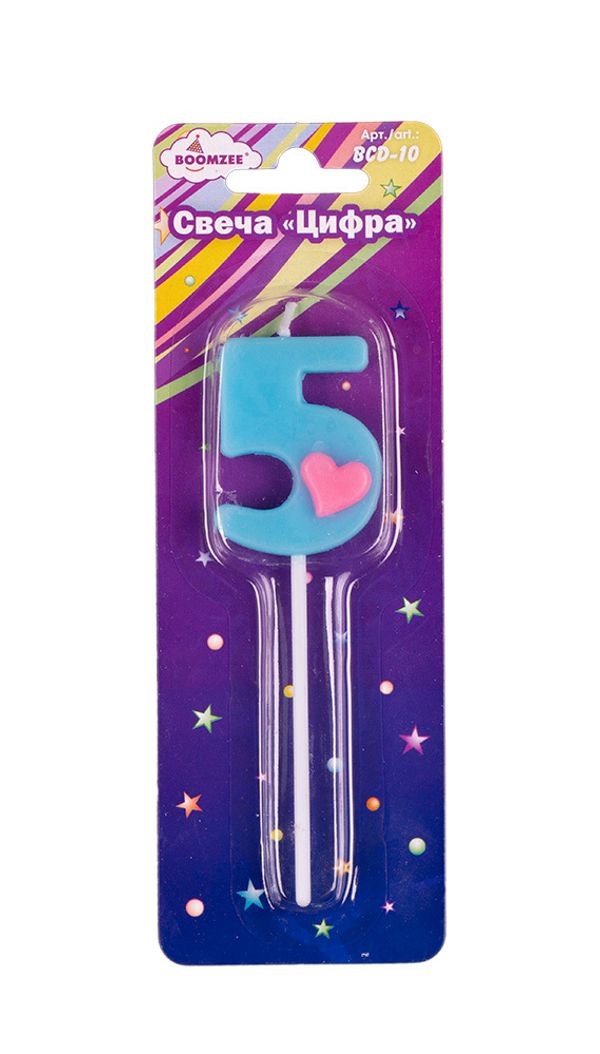 Свеча для торта Цифра 5, 7.5 г, 12 шт, Boomzee BCD-10