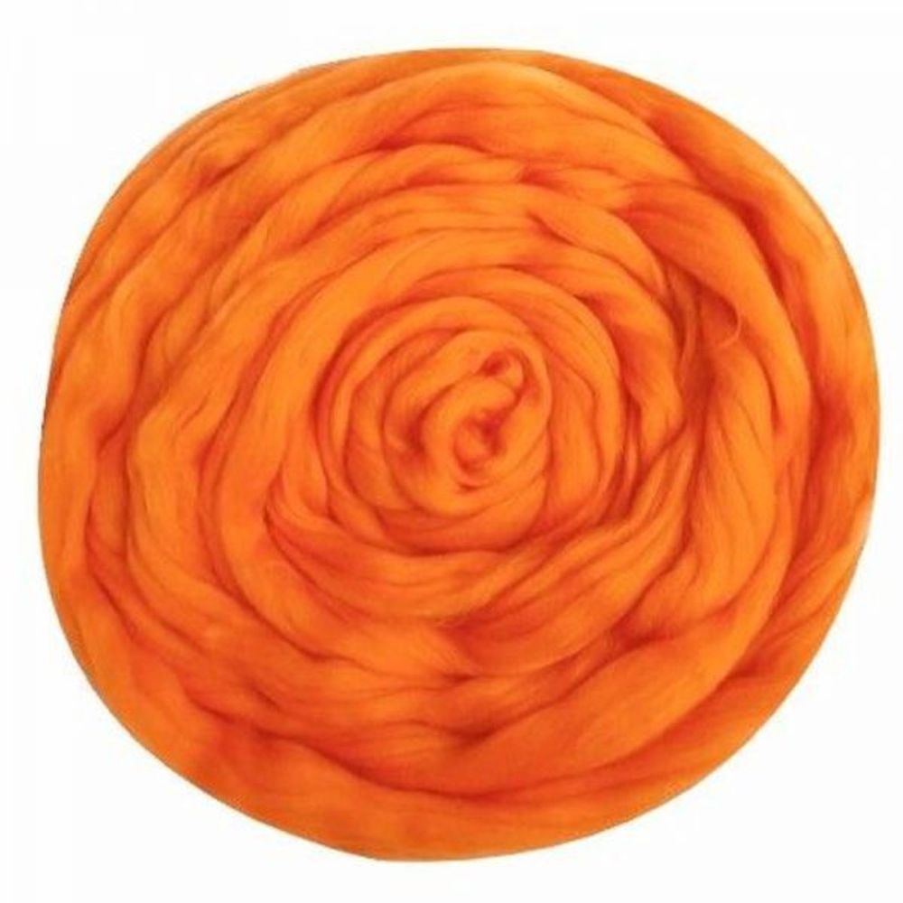 Шерсть для валяния Троицкая Гребенная лента (тонкая мериносовая шерсть) 100г цв.0189 ярко-оранжевый
