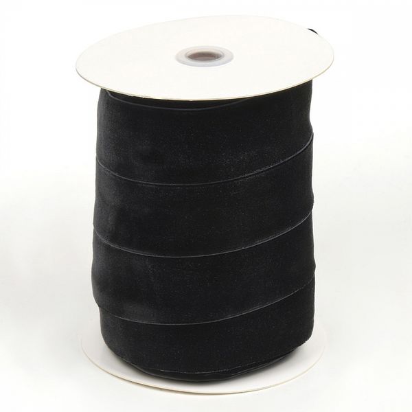 Лента бархатная (тесьма) эластичная 38.0 мм / 20±1 метров, нейлон, черный