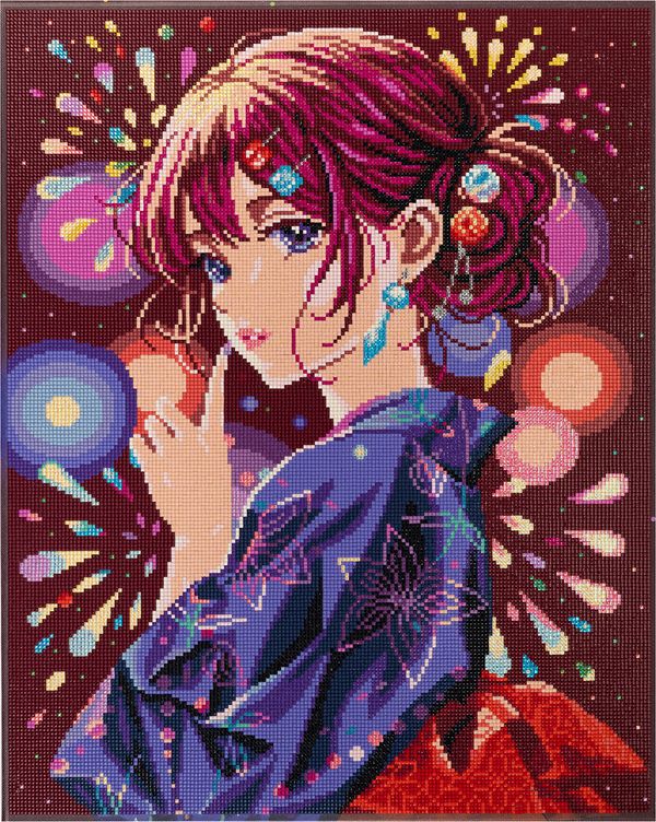 Алмазная (кристальная) мозаика Фрея ALPD-190, на подрамнике Девушка в синем кимоно, 40х50 см