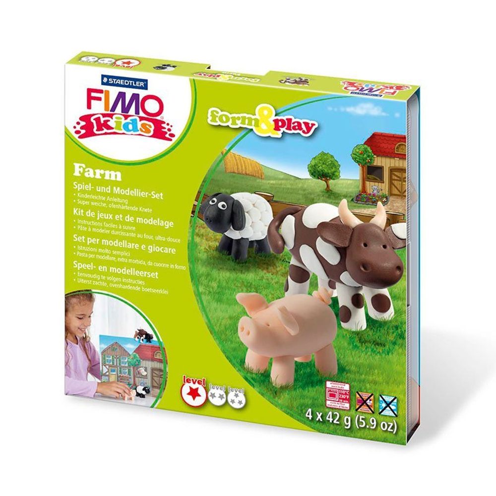 Набор Ферма Fimo Kids Form&amp;Play, состоящий из 4-ти блоков по 42 гр, уровень сложности 1, 8034 01 LZ