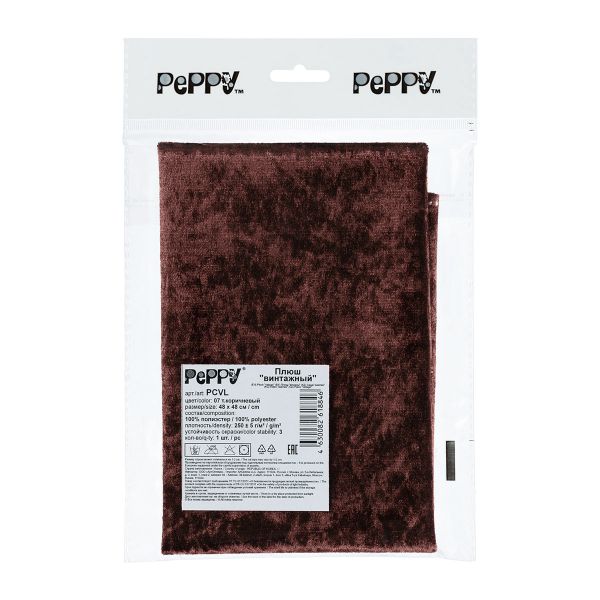 Плюш (ткань) 00 Peppy PCVL, 250±5 г/м², 48х48 см, винтажный, 07 т.коричневый