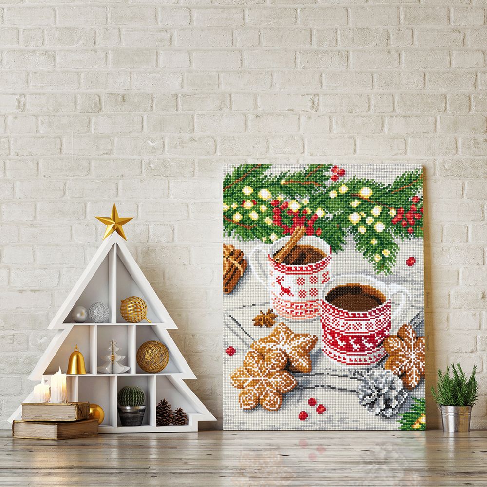 Алмазная (кристальная) мозаика Фрея ALPD-167, на подрамнике Новогодний кофе-брейк, 30х40 см