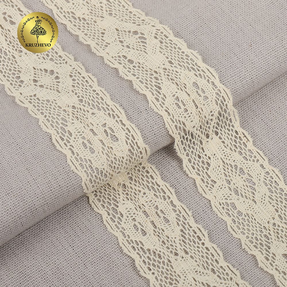 Кружево вязаное (тесьма) 30 мм / 10 метров, 2525, тонкая нить, цв.02 молочный, Kruzhevo