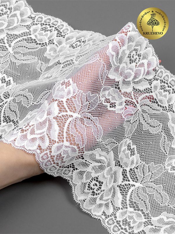 Кружево бельевое эластичное 180 мм / 3 м, TBY.L838, цв.01 белый, Kruzhevo