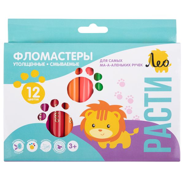 Фломастеры утолщенные смываемые 12 цв, Лео LGFP-12